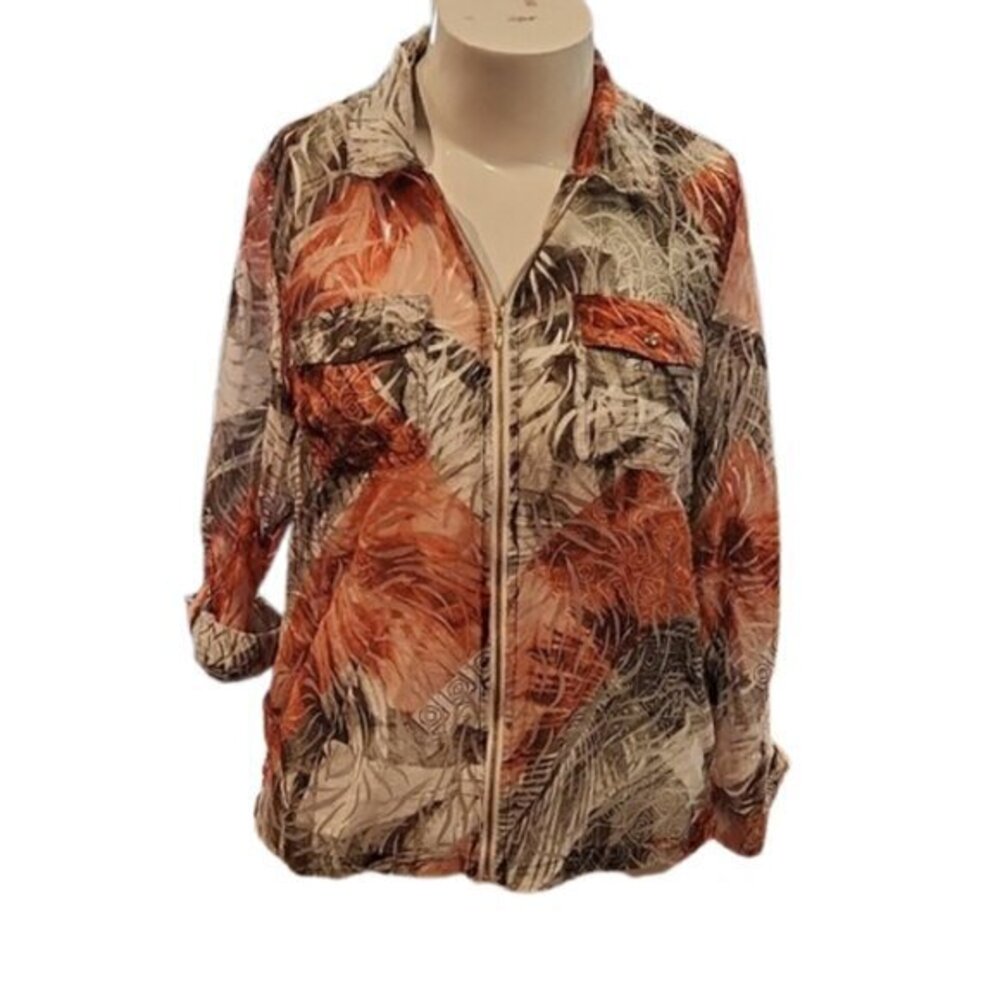 [Chico's] Semi Sheer Burnt Out Design Zip Jacket - Size 2